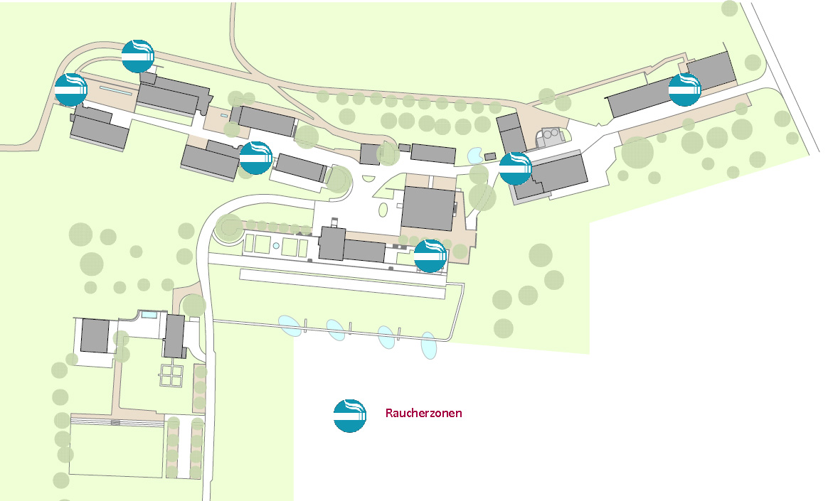 Raucherzonen auf dem Areal der Klinik Südhang.